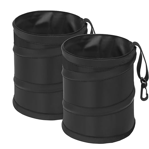 Ginsco 2Packs 1 Gallon New Leakproof Car Trash Can, Mini Trash Can Pop-up Collapsible Hanging Car Trash Bin with Hook and Loop, Waterproof PEVA Liner Open-Top Garbage Can for Cars Home Office