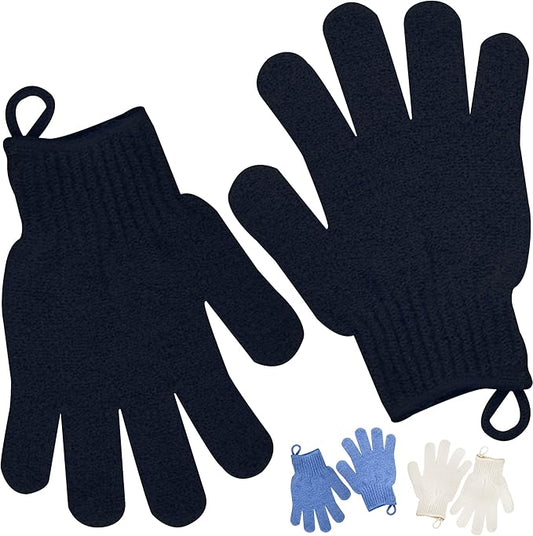 Exfoliating Glove with Hanging Loop - Bath Gloves 1 Pair Shower Gloves, Heavy Exfoliating Gloves for Men and Women Shower Gloves Body Wash Makes Skin Soft Healthy Body Exfoliating Gloves 1 Pair Black
