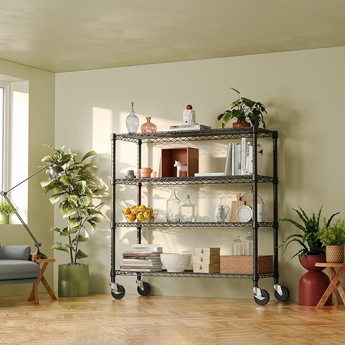 IZEUK 4-Tier Adjustable Heavy Duty Metal Storage Shelving Unit, Wide Utility Rack Organizer for Garage, Kitchen, Office, Basement, Warehouse (Black, 15.7" D x 33.5" W x 70.5" H)