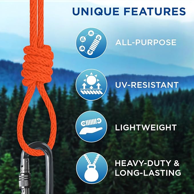 TECEUM Cotton Rope 3/16” (5 mm) – 50 FT – Strong All-Purpose Braided Rope – Natural Cotton – for Crafting, Сamping, Clothes Line, DIY, Indoor & Outdoor Use – Orange