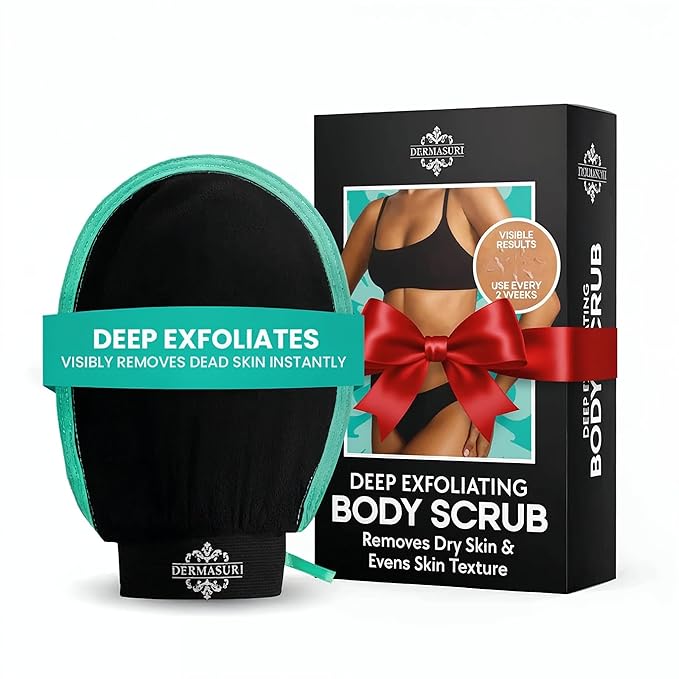 Dermasuri - Deep Exfoliating Glove - Polishing Mitt Body Scrubber - Korean Skin Cleaner Exfoliator & Dead Skin Buffing Treatment - Gifts for Women & Men - Keratosis Pilaris Scrub Remover - (1 Pack)