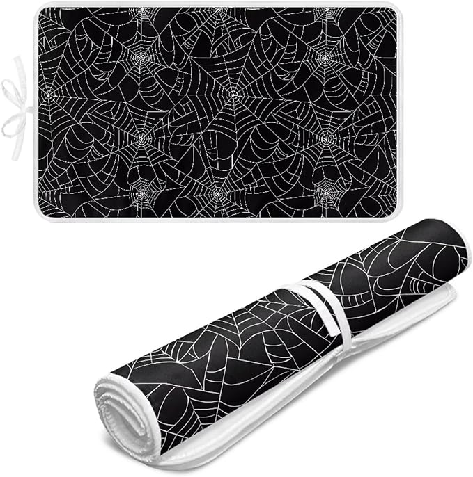 Spider Web Ironing Mat Black Heat Resistant Ironing Blanket Thick Portable Travel Ironing Pad for Table Top Washer and Dryer,Large Foldable Ironing Padding 32 x 16 Inch