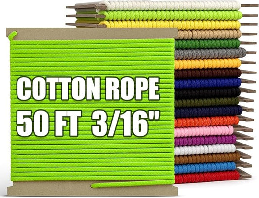 PerkHomy 500lb Cotton Rope 3/16" (5mm) 50 ft Multi Purpose Utility Diamond Braided Cord, Natural Cotton for Clothes Line Camping Crafting Flag Pole, Light Green