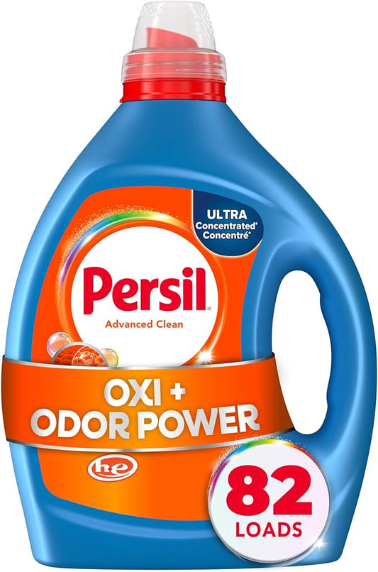 Persil Advanced Clean Oxi+Odor Power, Liquid Laundry Detergent, High Efficiency (HE), Deep Stain Removal, Ultra Concentrated, 82.5 fl oz, 82 Loads