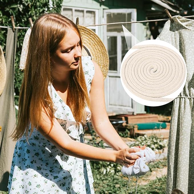 3/16 Inch Cotton Clothesline Rope - 500 Feet All-Purpose Outdoor Clothesline Rope, Soft White Cotton Rope for Laundry & Crafts