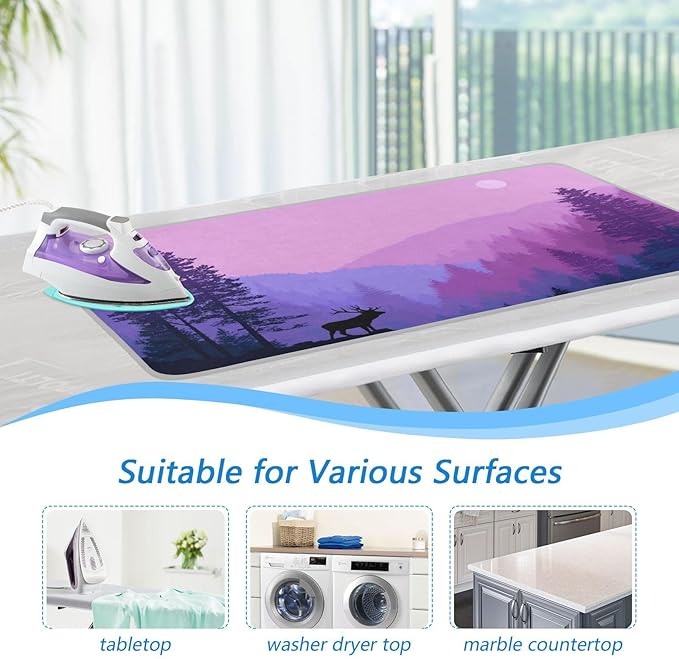 Ironing Mat Portable Ironing Pad Ironing Blanket for Table Top Heat Resistance Double-Side Using Travel Large 47.2 x 27.6 Inch Foldable Lightweight Purple Stag Mountains and Forest