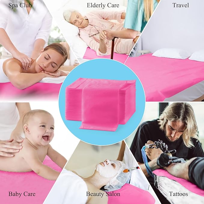 50Pcs Disposable Massage Table Sheets 31.5" x 71" Non-Woven Fabric Bed Covers for Ultimate Hygiene and Comfort in Massage, Tattoo, and Spa Treatments, Breathable and Durable Sheets(Pink)