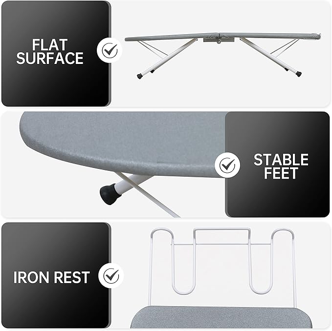 Tabletop Ironing Board,Portable Iron Board with Iron Rest, Foldable Small Ironing Board with Heat Resistant Cover and 100% Cotton Pad, 31.5"x11.8"x7", Grey