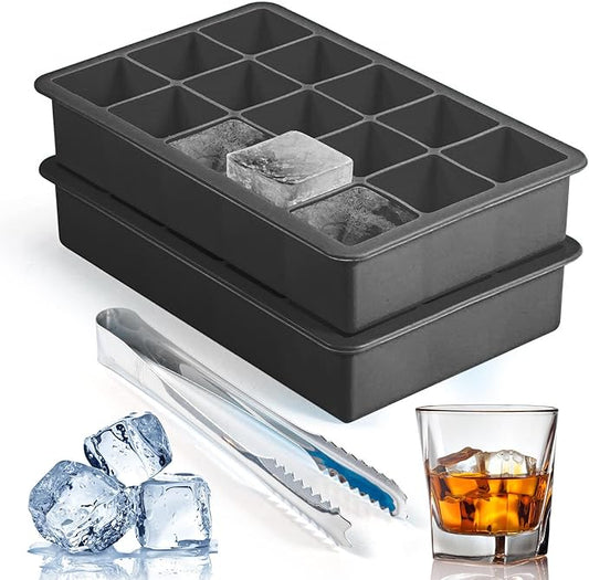 Silicone Ice Cube Trays for Freezer 2 Pack, Easy Release Square Ice Cubes Mold, Best Rubber Ice Cube Tray for Whiskey Cocktail Coffee, Mini Fridge Old Fashioned Silicone Ice Tray