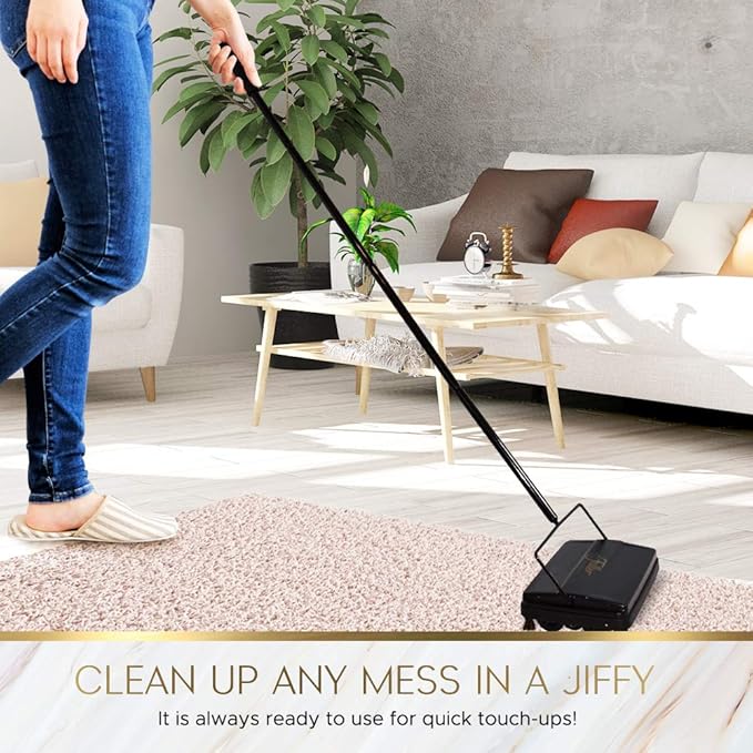 Fuller Brush Electrostatic Carpet & Floor Sweeper with Additional Rubber Rotor - 9" Cleaning Path - Lightweight - Ideal for Crumby & Wet Messes - Works On Carpets & Hard Floor Surfaces (Gray)