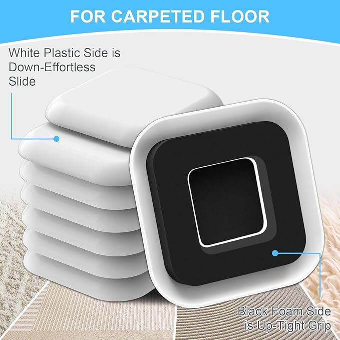 Upgrade Furniture Sliders, Furniture Sliders for Carpets, 8 PCS 4.3" Moving Pads with Anti-Slip Groove, Furniture Moving Sliders for Easy Move Bed Couch Tables Cabinet Heavy Duty, Protect Carpets