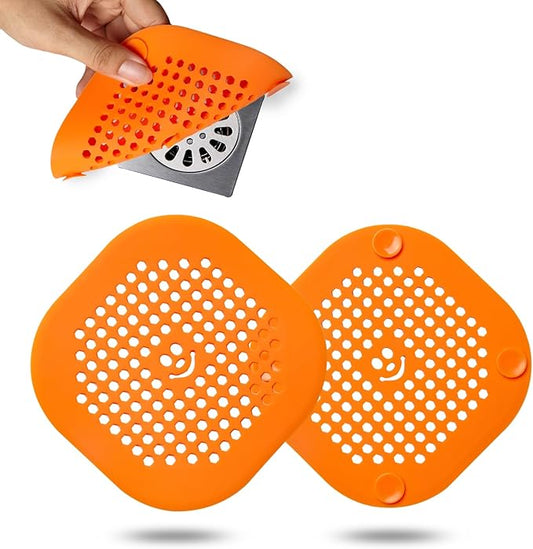 2 Pack Drain Hair Catcher Sturdy Silicone Shower Drain Protector Sink Drain Strainer Hair Stopper for Shower Kitchen Bathroom Tub Orange