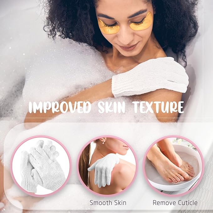 104 Pcs Exfoliating Glove Bulk Shower Gloves with Hanging Loop Exfoliating Body Scrubber Dead Skin Remover for Body Bath Beauty Spa Massage Scrubs Men Women Bathing(White)