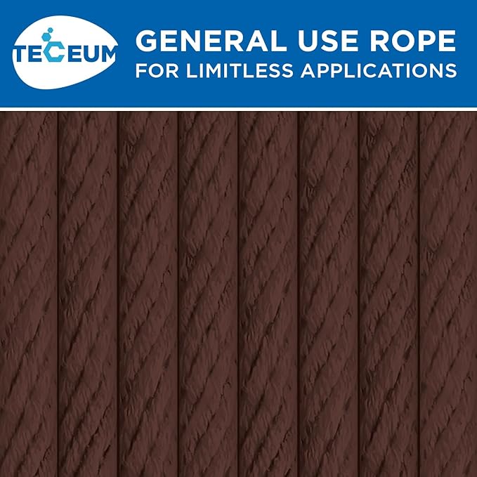 TECEUM Cotton Rope 3/16” (5 mm) – 100 FT – Strong All-Purpose Braided Rope – Natural Cotton – for Crafting, Сamping, Clothes Line, DIY, Indoor & Outdoor Use – Brown