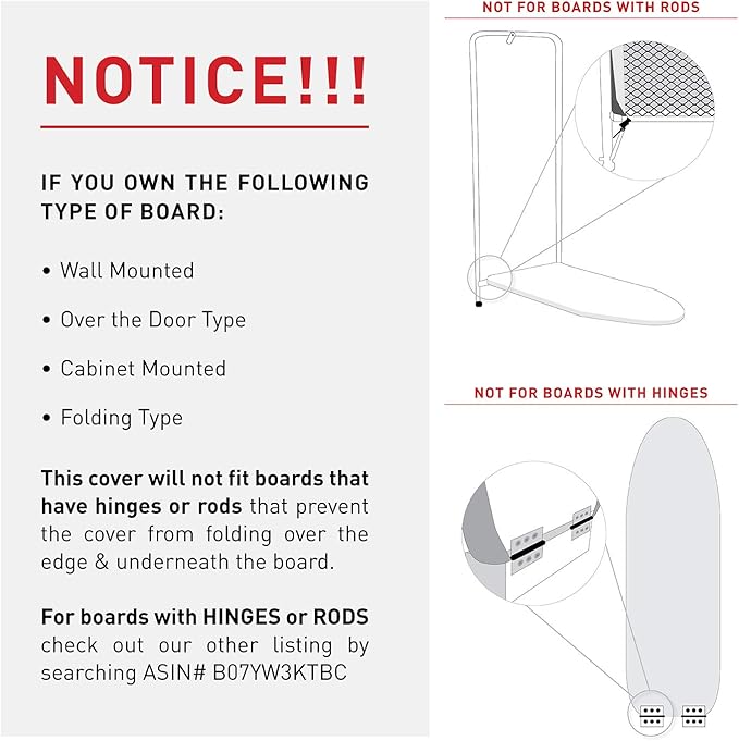 TIVIT Ironing Board Cover 12 x 44, Made in Italy. Pro Grip Pad Covers w/3 Fastener Straps & Pull Bungee Cord - Durable Scorch & Stain Resistant Padded Layers, Heat Reflective AlumiTek PRO Top Coat