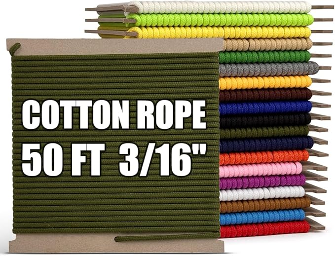 PerkHomy Cotton Rope 3/16" (5mm) 50 ft Multi Purpose Utility Diamond Braided Cord, Natural Cotton for Clothes Line Camping Crafting Flag Pole, Army Green