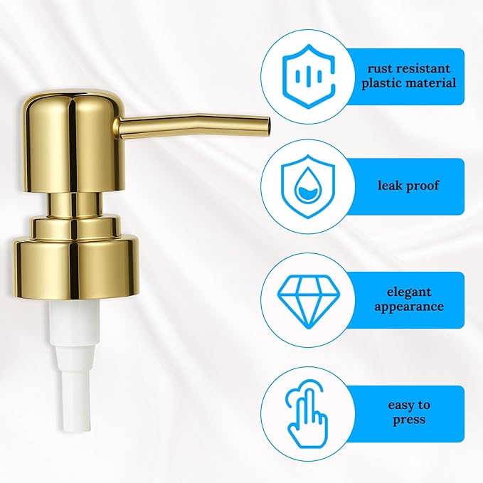 2 Pack Gold Soap Dispenser Pump Replacement Top Dispenser Pumps Refill Dispensers Liquid Hand Soap Dispensers Soaps Pumps Replacement for Lotion Regular Glass Mouth Bottles