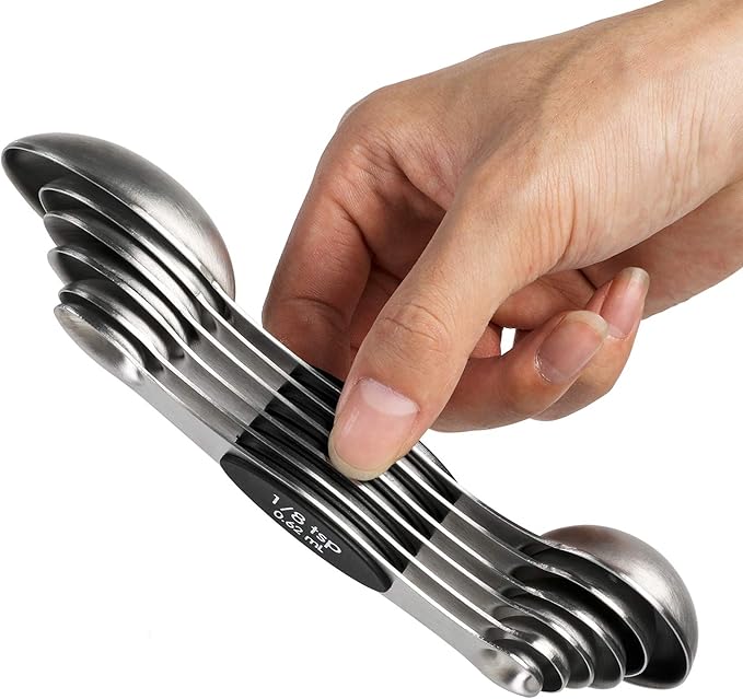 Magnetic Measuring Spoons Set of 6 Stainless Steel Dual Sided Stackable Teaspoon for Measuring Dry and Liquid Ingredients