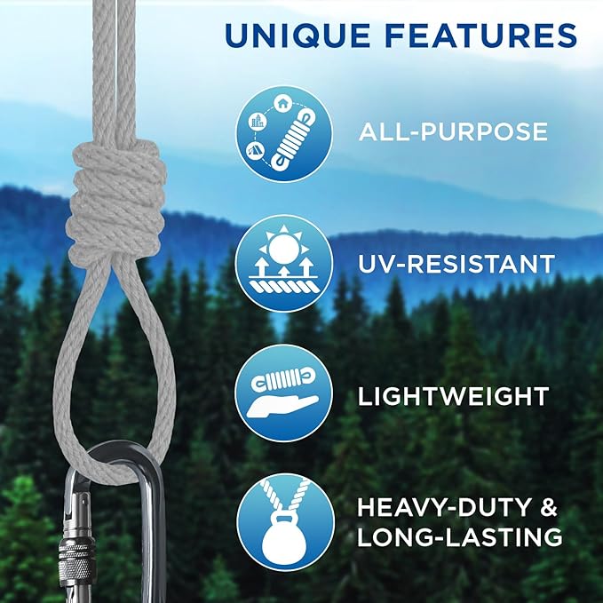 TECEUM Cotton Rope 3/16” (5 mm) – 50 FT – Strong All-Purpose Braided Rope – Natural Cotton – for Crafting, Сamping, Clothes Line, DIY, Indoor & Outdoor Use – Light Gray