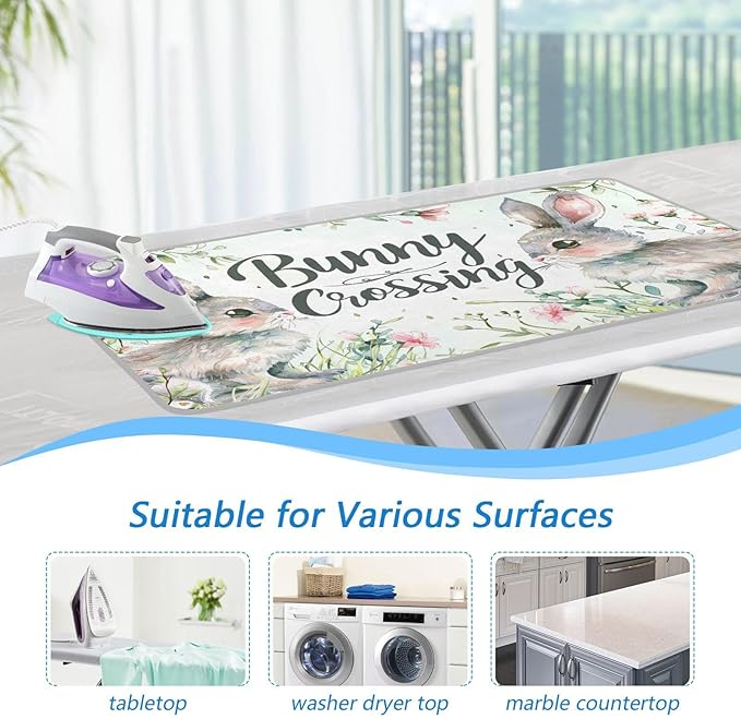 Ironing Mat Portable Ironing Pad Ironing Blanket for Table Top Heat Resistance Double-Side Using Travel Large 47.2 x 27.6 Inch Foldable Lightweight Easter Bunny Flower