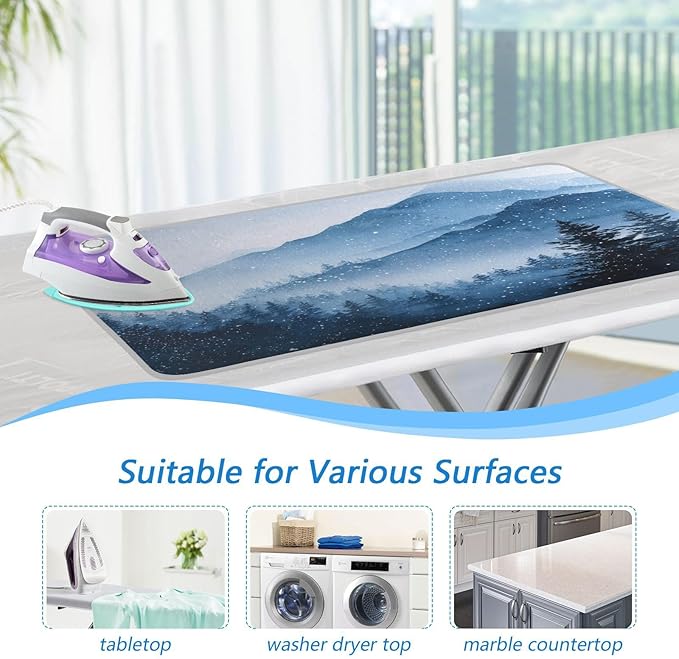 Ironing Mat Portable Ironing Pad Ironing Blanket for Table Top Heat Resistance Double-Side Using Travel Large 47.2 x 27.6 Inch Foldable Lightweight Watercolor Winter Mountain Blue