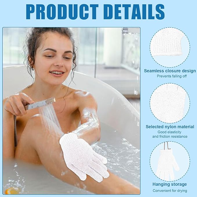 60Pcs Exfoliating Gloves Bulk, Scrub Gloves Exfoliating Body Scrubber Glove Exfoliator for Body Scrub Mitt, Bath Gloves for Shower Exfoliating Shower Glove for Women Bathing Accessories(White)