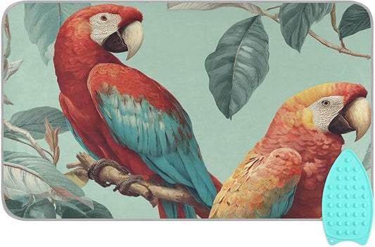 Tropical Parrots on The Branc Ironing Mat Thickened Ironing Blanket Travel Portable Double-Side Using Ironing Pad Travel Isolate Heat Pad Cover for Washer Dryer Table Top Countertop 27.6x47.2