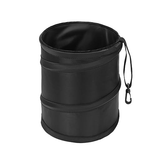 Ginsco 2 Gallons New Leakproof Car Trash Can, Compact Trash Can Pop-up Collapsible Hanging Car Trash Bin with Hook and Loop, Waterproof PEVA Liner Open-Top Garbage Can for Cars Home Office
