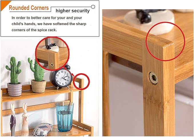 Bamboo Spice Rack Kitchen Countertop Organizer Storage Shelves-3 tier Standing Pantry Shelf with Adjustable Shelf