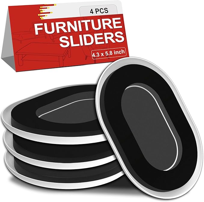 Upgrade Furniture Sliders, Furniture Sliders for Carpets, 4 PCS 5.8*4.3" Moving Pads With Anti-Slip Groove, Oval Furniture Moving Sliders for Easy Move Bed Tables Cabinet Heavy Duty, Protect Carpets