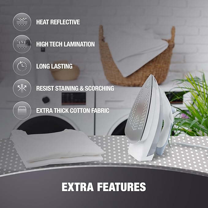 Extra Thick Ironing Board Covers with Pad Standard Size 15x54, Heat Reflective Full Scorch Resistant Padding, Snug Fit Non-Slip Nose Pocket Fastener Straps Elastic Edges, Gray Spotted