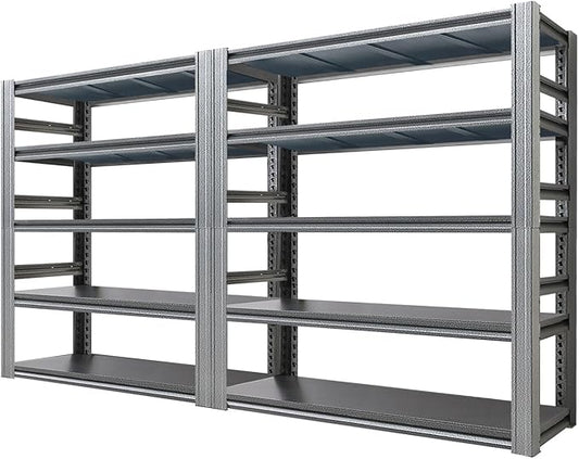 Storage Shelf 5-Tier Garage Shelving, Industrial Shelving with Guardrails, 2500LB Boltless Metal Shelves Heavy Duty for Storage Room, 18" D x 47.2" W x 72" H, Iron Black 2 Pack
