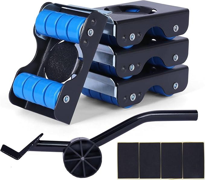 Furniture Sliders, Furniture Movers with Wheels 700LBS- 4 Metal Slider with Anti-Slip Pad（4 Brakes Each for Easy Moving, Heavy Duty Appliance Roller Dolly for Couches, Sofas +More.