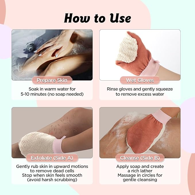 LOTTA Dual-Sided Exfoliating Gloves - Natural Viscose & Sisal for Deep Body Scrub & Massage - Gentle for Sensitive Skin - Replaces Loofah (Pink-Rough)