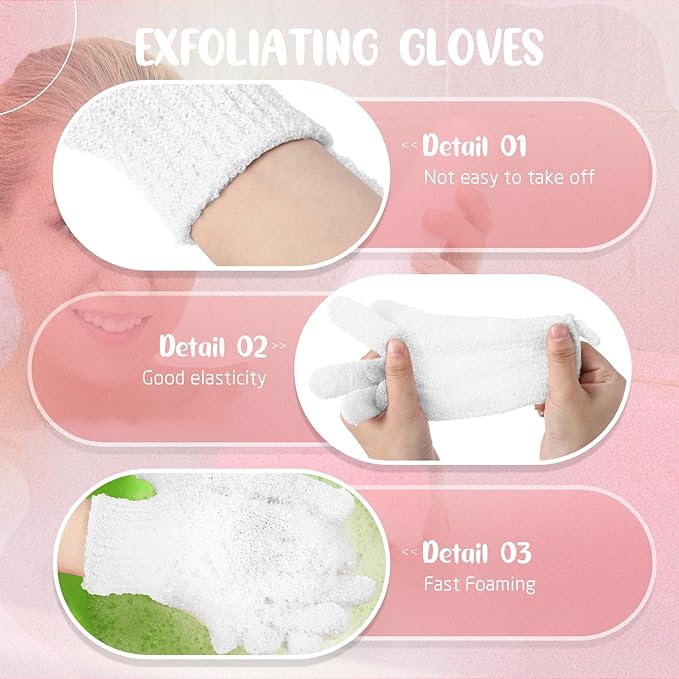 104 Pcs Exfoliating Glove Bulk Shower Gloves with Hanging Loop Exfoliating Body Scrubber Dead Skin Remover for Body Bath Beauty Spa Massage Scrubs Men Women Bathing(White)