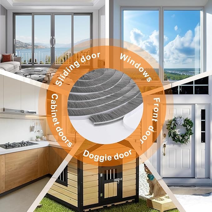 39.4FT Brush Weather Stripping, Neat Pile Self Adhesive Seal Strip for Windows and Door, Weatherstrip for Soundproofing, Windproof, Dustproof, Stronger Stickiness, 0.35'' Wide x 0.35'' Thick, White