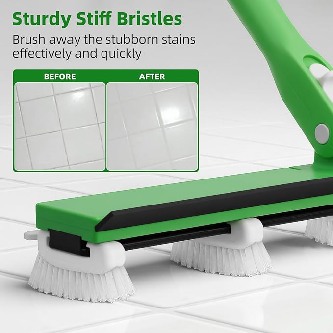Grout Cleaner Brush with 66'' Long Handle Stiff Bristle Multi-Line Cleaner Adjustable Heads Grout Scrub Crevice Cleaning Brush for Tile Floor, Shower, Bathroom, Kitchen, Wall