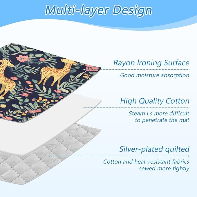 Giraffe Flowers Leaves Green Ironing Mat Thickened Ironing Blanket Travel Portable Double-Side Using Ironing Pad Travel Isolate Heat Pad Cover for Washer Dryer Table Top Countertop 27.6x47.2in