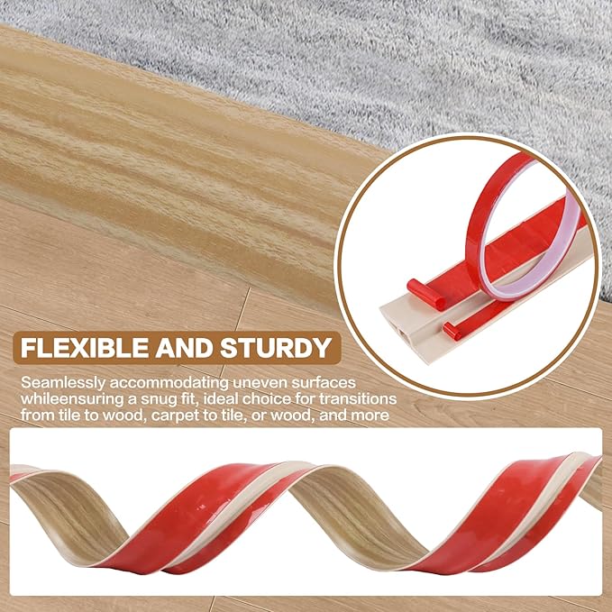 Floor Transition Strip Vinyl Door Threshold Ramp Self Adhesive Carpet Edging Strip Doorway Edge Trim, Overlap Edge Reducer for Laminate Carpet, Floor, Tile (Light Yellow Grain, 3/5" to 4/5", 6.6Ft)