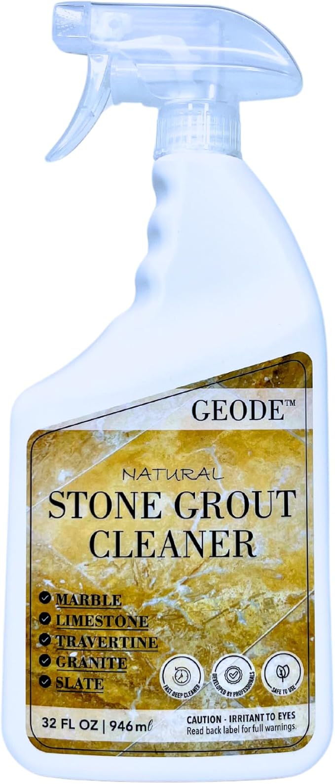Natural Stone Grout Cleaner, Safe for Marble, Travertine, Limestone, Tile Spray on Grout Cleaner. (32 oz.)