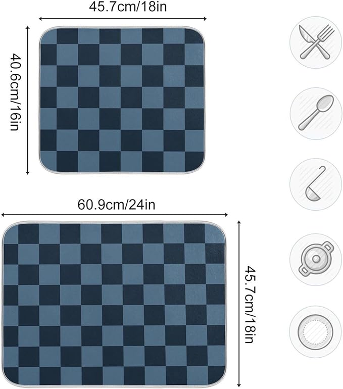 Buffalo Plaid Navy Blue Dish Drying Mat for Kitchen Countertop 18x24 Chessboard Rectangle Large Drying Mat Reusable Quick Dry Dish Sink Absorbent Mats Dishwasher Easy Clean Decorative Home Essentials