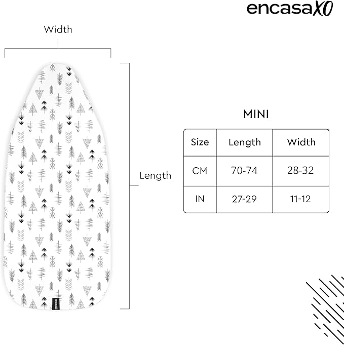 Encasa XO Ironing Board Cover and Pad 28"x12" - Thick 3mm Felt Padding, Drawstring Tightening & Lock, Easy Fit, Scorch & Stain Resistant, Fits Mini Ironing Board - White Tiles
