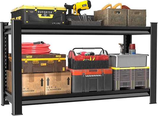 48" W 2-Tier Garage Shelving Heavy Duty, 1120LBS Loads Garage Storage Shelves, Metal Shelving Units and Storage Racks, Industrial Utility Shelf Heavy Duty,48" Wx16 Dx39 H, Black