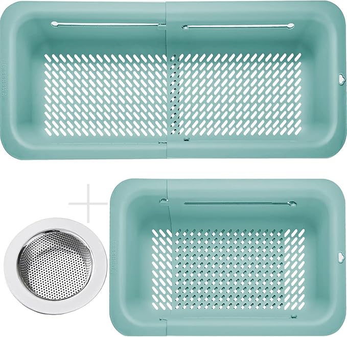 LASSHSWA Collapsible Colander and Strainer for Kitchen, Over the Sink Strainer Basket for Kitchen, Fruit Pasta Food Strainer Expandable Plastic Colander with A Sink Drain Strainer Stainless Steel