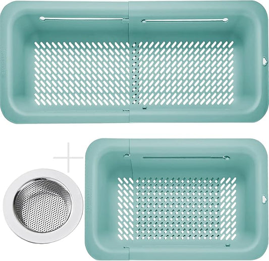 LASSHSWA Collapsible Colander and Strainer for Kitchen, Over the Sink Strainer Basket for Kitchen, Fruit Pasta Food Strainer Expandable Plastic Colander with A Sink Drain Strainer Stainless Steel