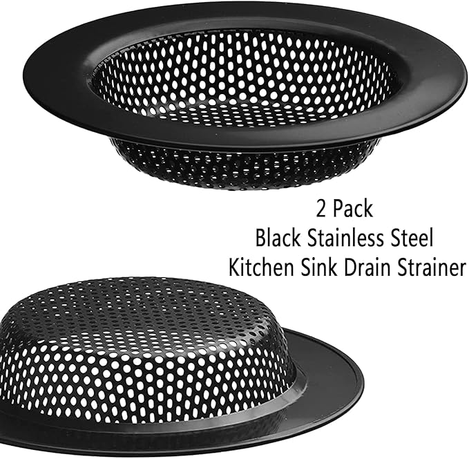 2 Pcs Black Stainless Steel Mesh Sink Drain Strainer, 3.54" Top/2.16" Kitchen Filter Trap Basket,Large Food Catch for Bathroom Bathtub Wash basin Floor drain balcony RV Drain Hole Electroplated Coatin
