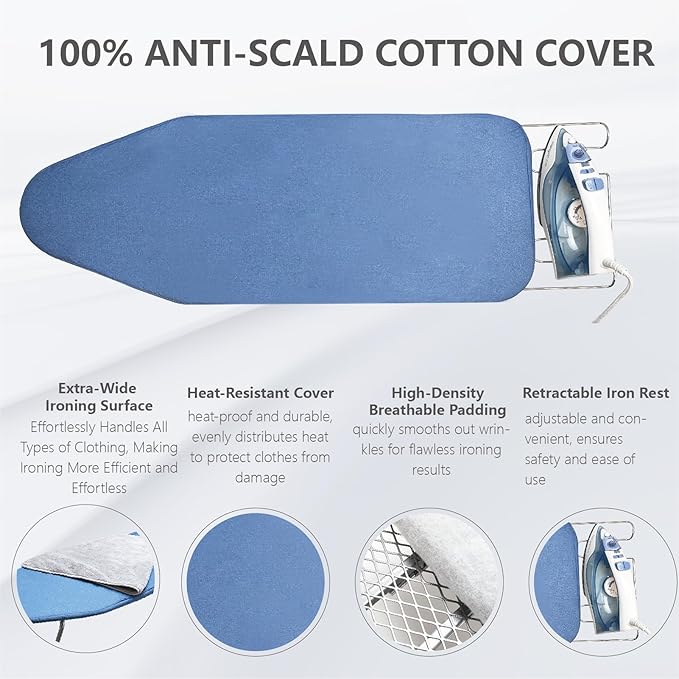 Metal Foldable Tabletop Ironing Board with Iron Rest, Portable Ironing Board Small with Heat Resistant Cotton Cover, Mini Iron Board for Small Space and Travel, 31"x12",Blue