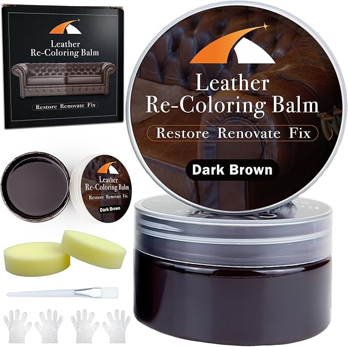 Dark Brown Leather Repair Kit, Dark Brown Leather Recoloring Balm, Leather Dye - Restore & Renew Scratch, Faded and Aged Leather & Vinyl Couches, Boots, Car Seats or Leather Furniture