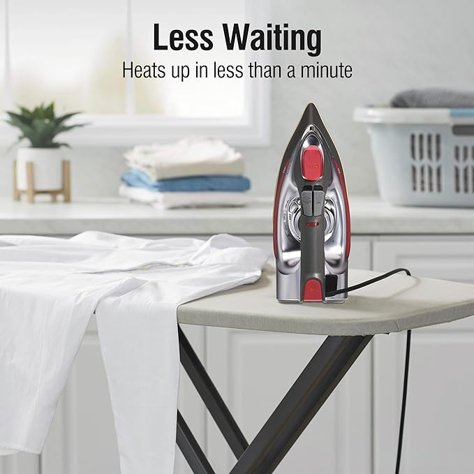 CHI Steam Iron for Clothes with 8’ Retractable Cord, 1700 Watts, 3-Way Auto Shutoff, 400+ Holes, Professional Grade, Temperature Control Dial, Titanium Infused Ceramic Soleplate, Silver (13106)