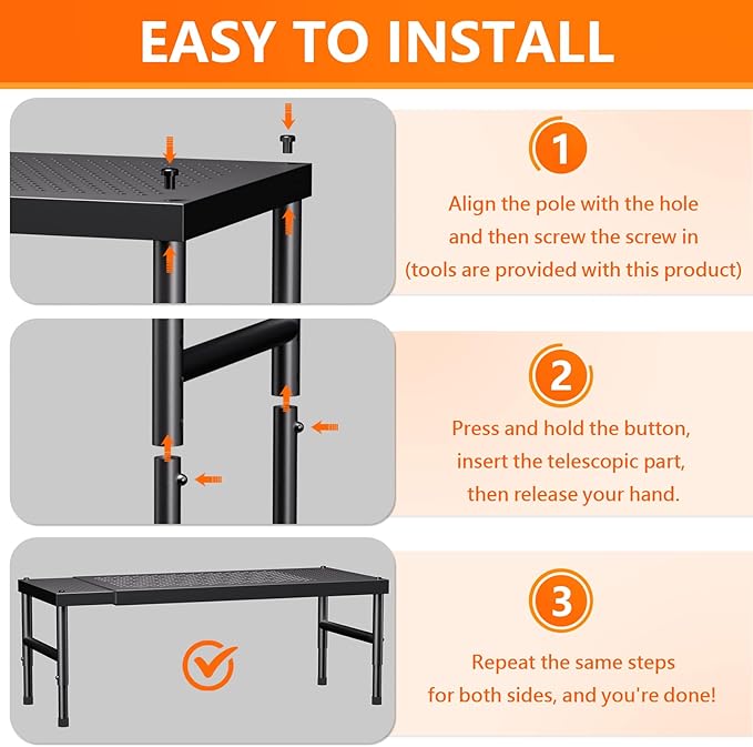 Expandable adjustable stackable kitchen organizer,Spice Racks,Counter Shelf for Cabinets,Small Cupboard Organizers,Heavy Duty Metal Pantry Storage Shelves Racks for kitchen, cabinet, study, bathroom